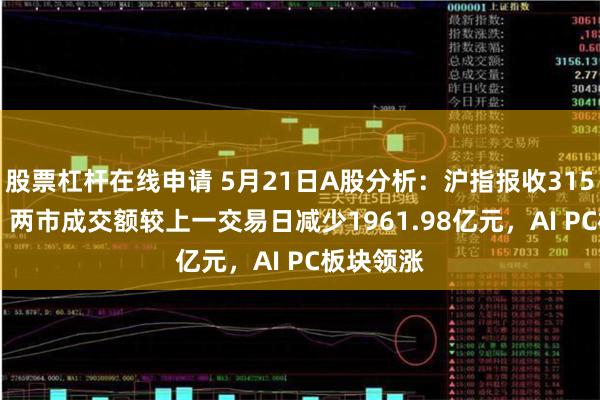 股票杠杆在线申请 5月21日A股分析：沪指报收3157.97点，两市成交额较上一交易日减少1961.98亿元，AI PC板块领涨